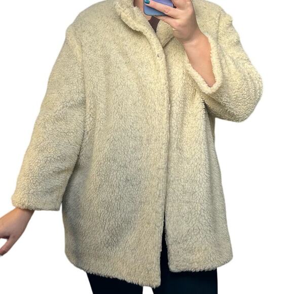 Vintage Faux Fur Sherpa Teddy Jacket Cream Handmade Open Front Mob Wife - Picture 4 of 8